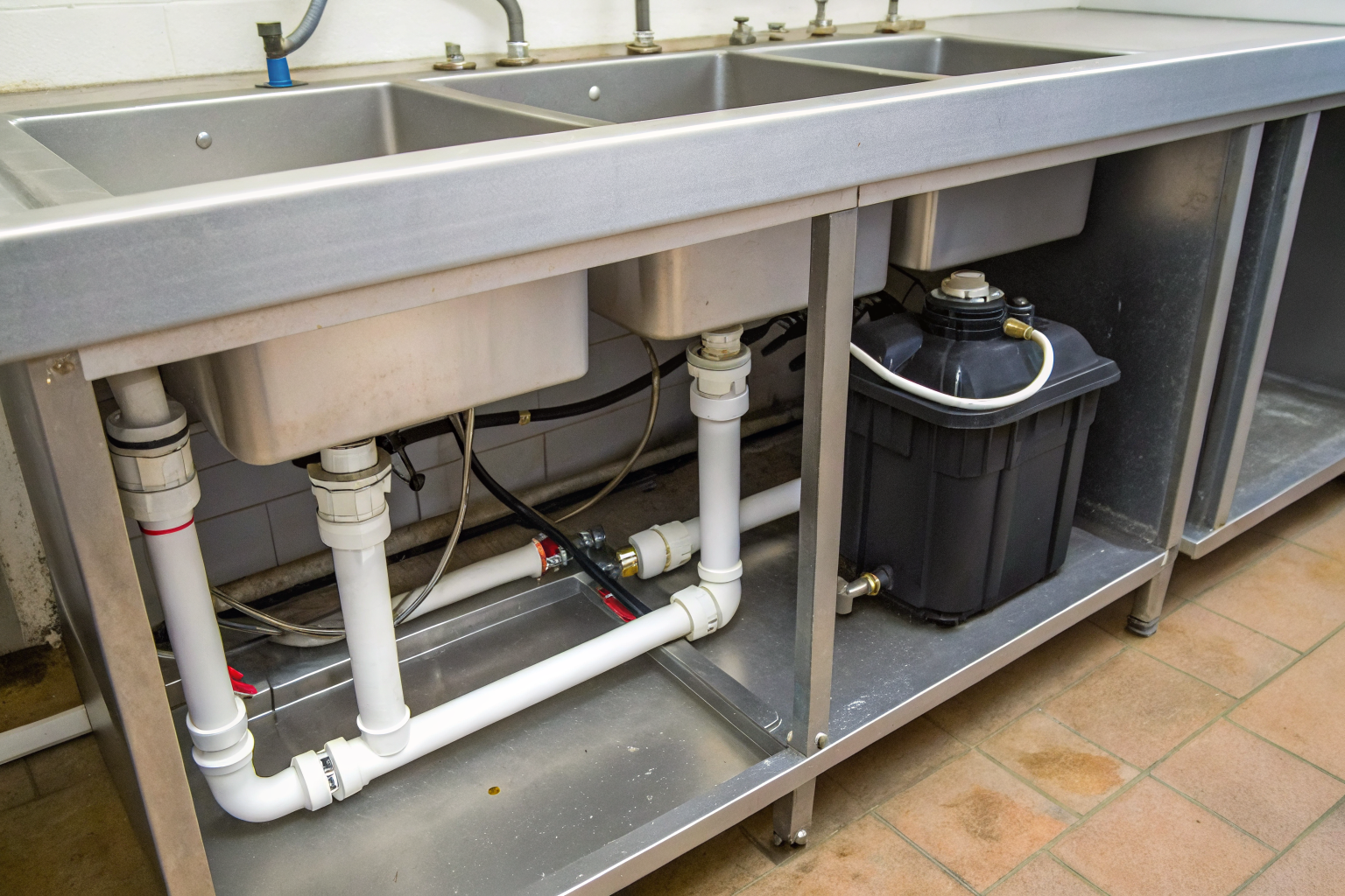 Grease interceptor with proper inlet and outlet elevation.