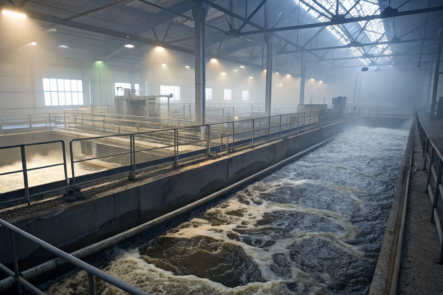 Wastewater treatment facility with oil water separator and grease trap in action.
