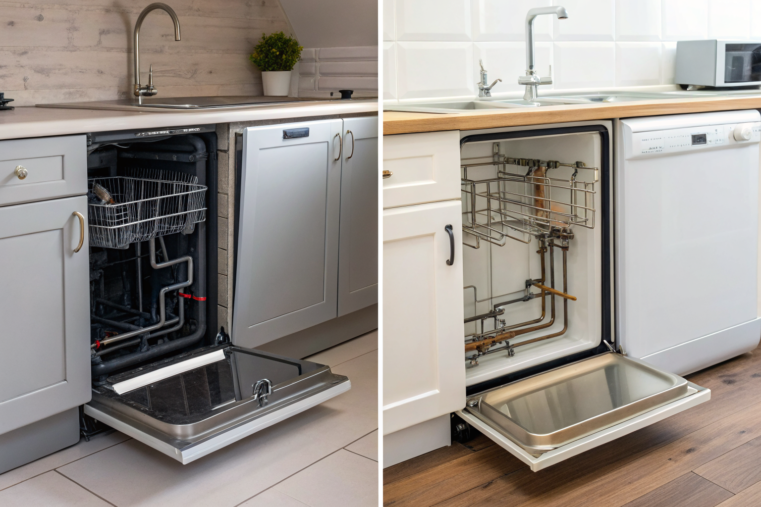 Comparison of UPC and IPC dishwasher connection rules with diagrams.