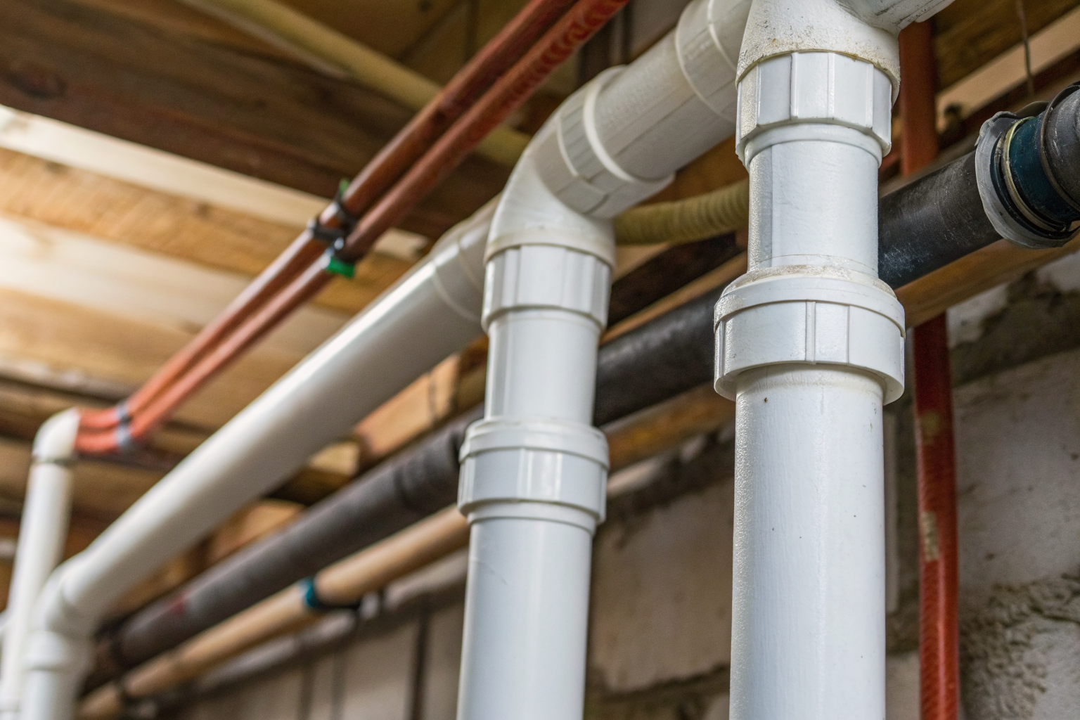 Close-up of vent pipes with UPC and IPC sizing comparisons.